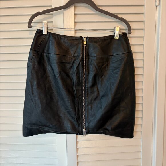 Lamarque women's mini skirt 8 leather black wide waistband *flaw* exposed zipper - Picture 5 of 10